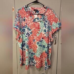 Links Red and Blue Paisley Short Sleeve Top